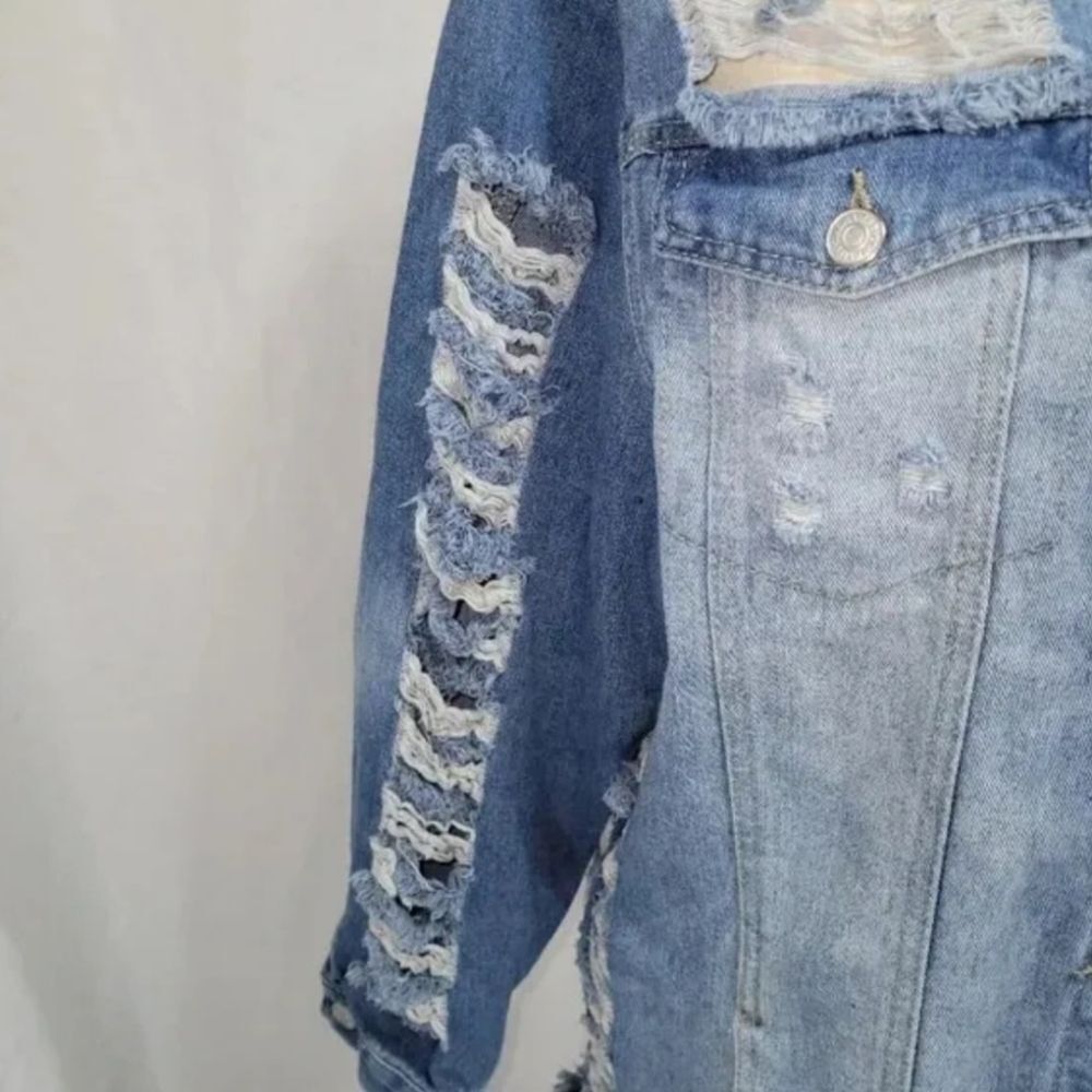 Thrill Ripped Denim Button Front Jacket, Size 1x - image 8